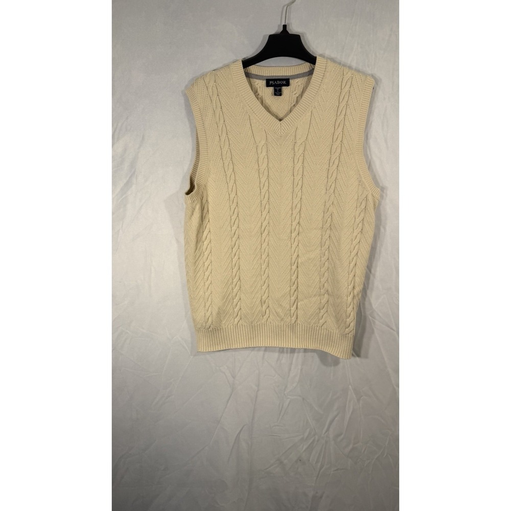 jos a bank Cable Knit V-neck Sweater Vest Light Yellow Men's Large Tailored Fit
